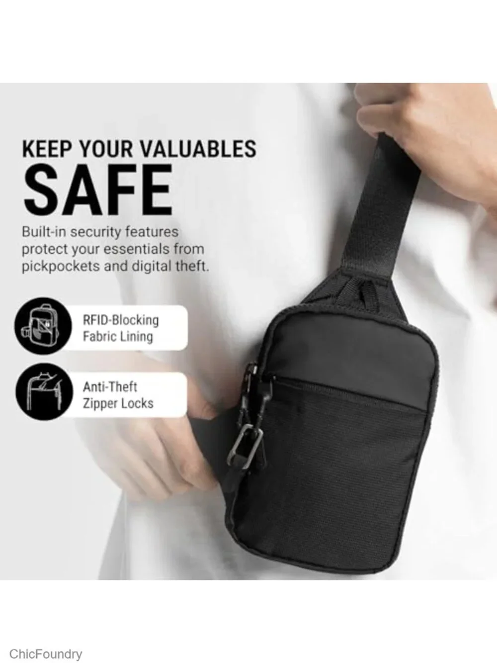 Small Water Resistant RFID Blocking Crossbody Sling Chest Bag for Travel &